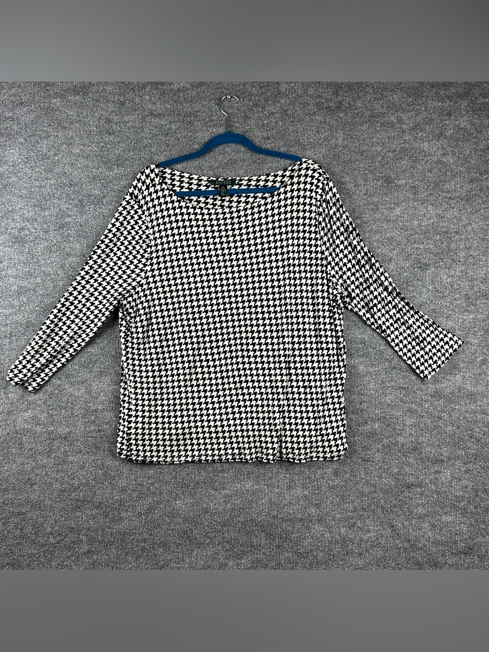 Lauren Ralph Lauren Black White Houndstooth 100% Viscose Boatneck Top Size 3X
